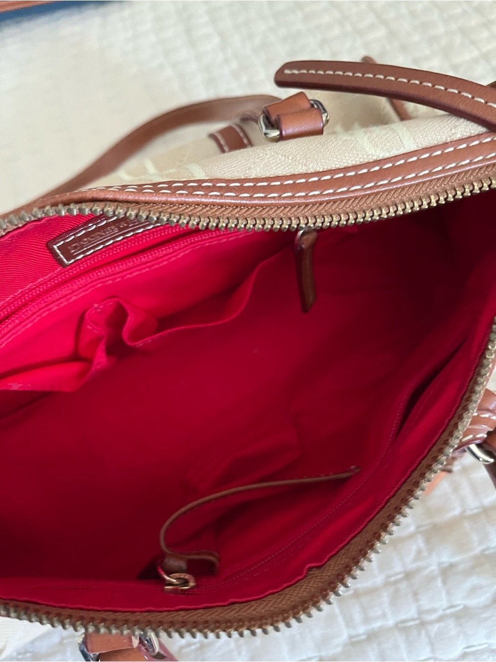 Dooney & Bourke Beige Monogram Barrel Bag with Brown Trim - Picture 6 of 6